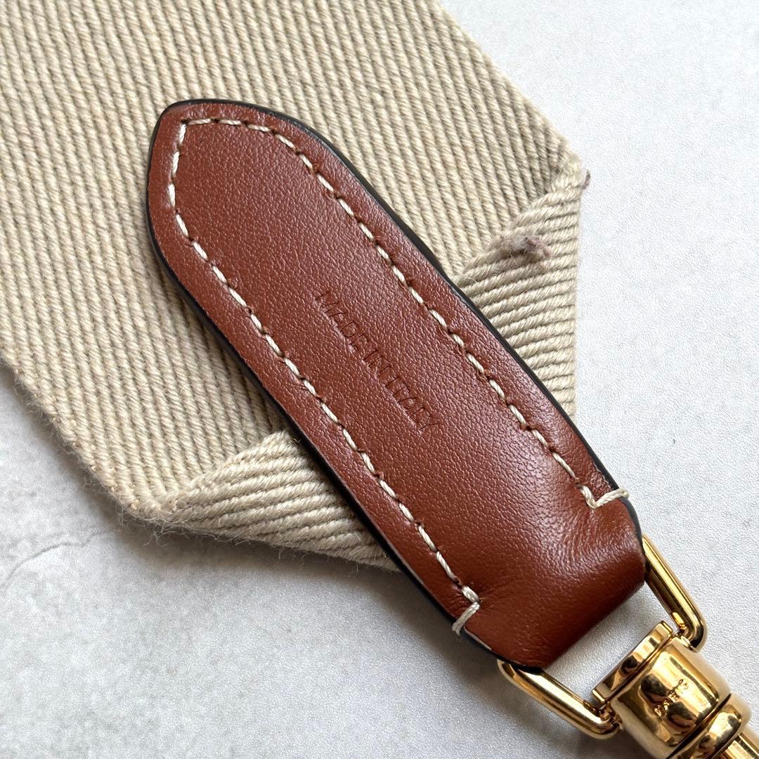 未使用級 CELINE ロゴ ジャカード ロングストラップ ベージュ キャンバス