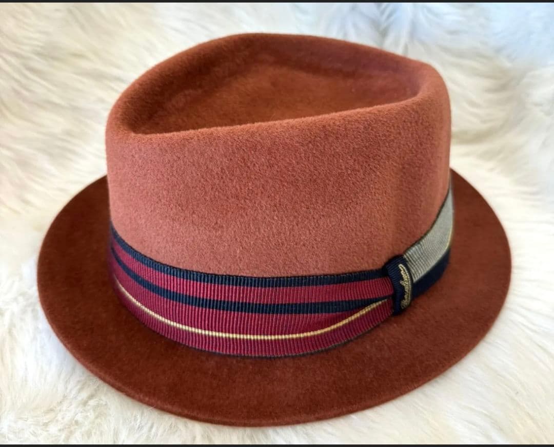 ボルサリーノ フェルトハット☆ポークパイ☆赤茶☆58☆イタリア製