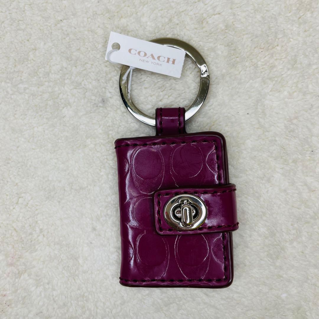 COACH コーチ 手帳型 チャーム フォトフレーム キーリング パープル 紫
