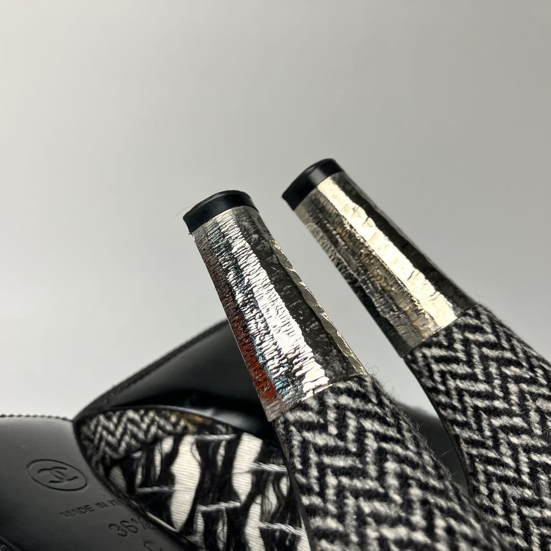 モっちゃんCHANEL ツイード　ココマーク　ブーティヘリンボーン23.5