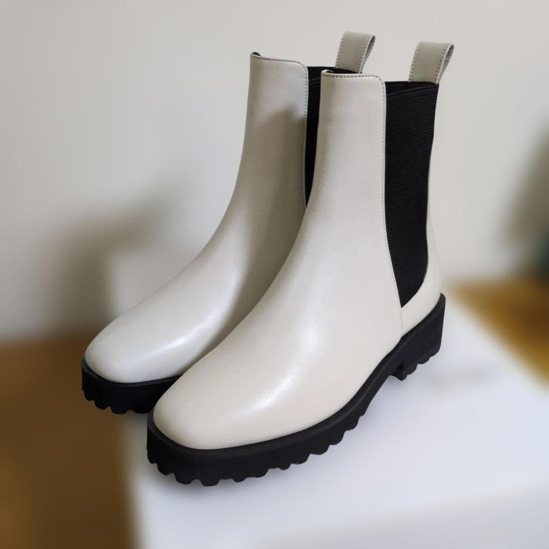 銀座カネマツ　雨晴兼用ホワイト サイドゴアブーツ　新品未使用22cm