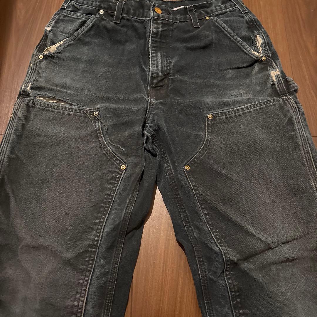 鬼フェード　ヴィンテージ　カーハートダブルニーペインターパンツ　USA製　すみ黒