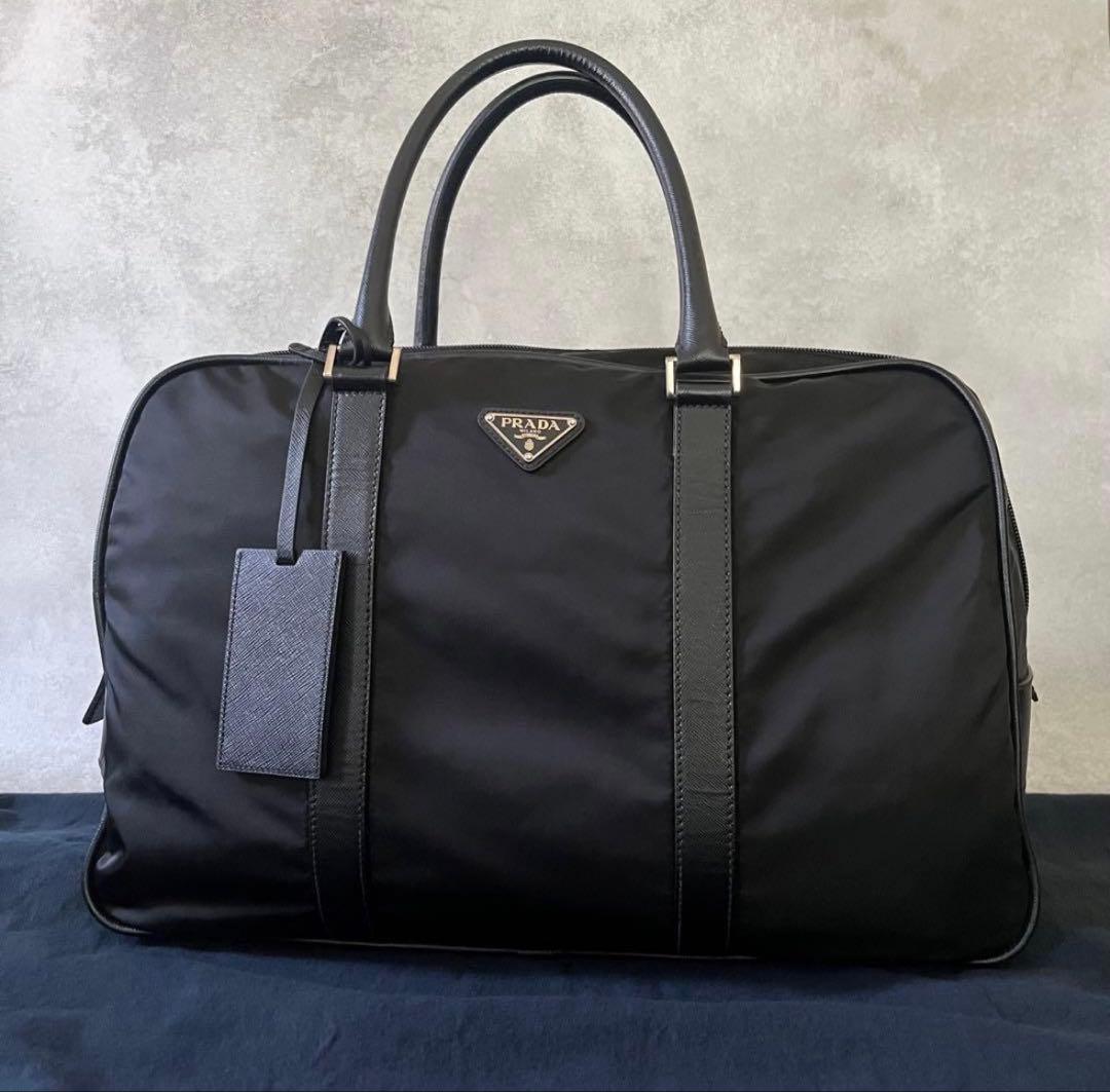 PRADA トートバッグ　ボストンバッグ　ナイロン×サフィアーノ　黒