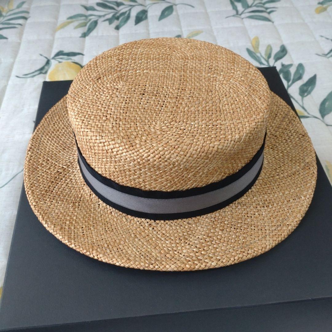 Jane Marple ストローハット（黒×グレーリボン）