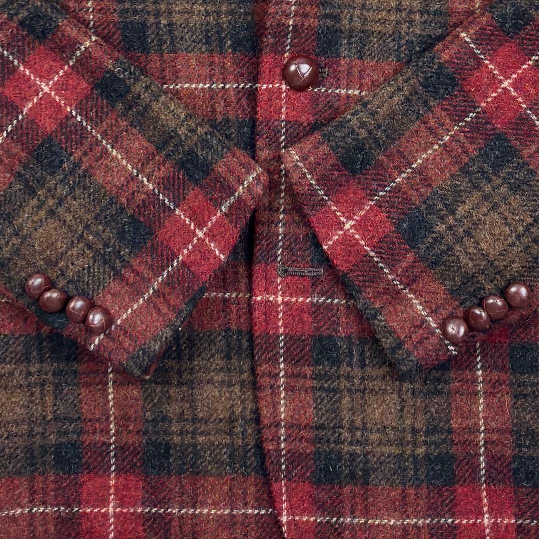 美品　ビームス　MOON　ツイード　アンコンジャケット　胡桃ボタン　L　チェック