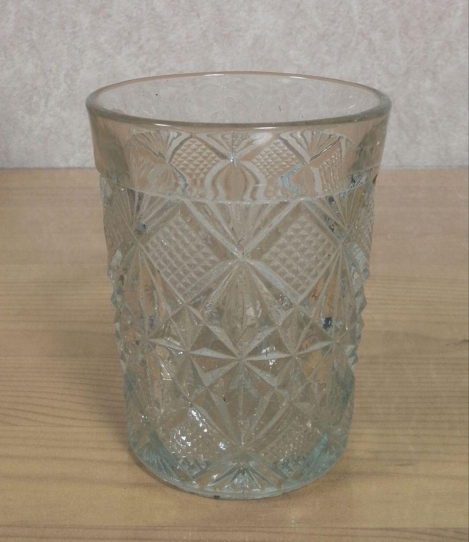 大正〜昭和初期 プレスガラス 幾何学文様 水飲みコップ