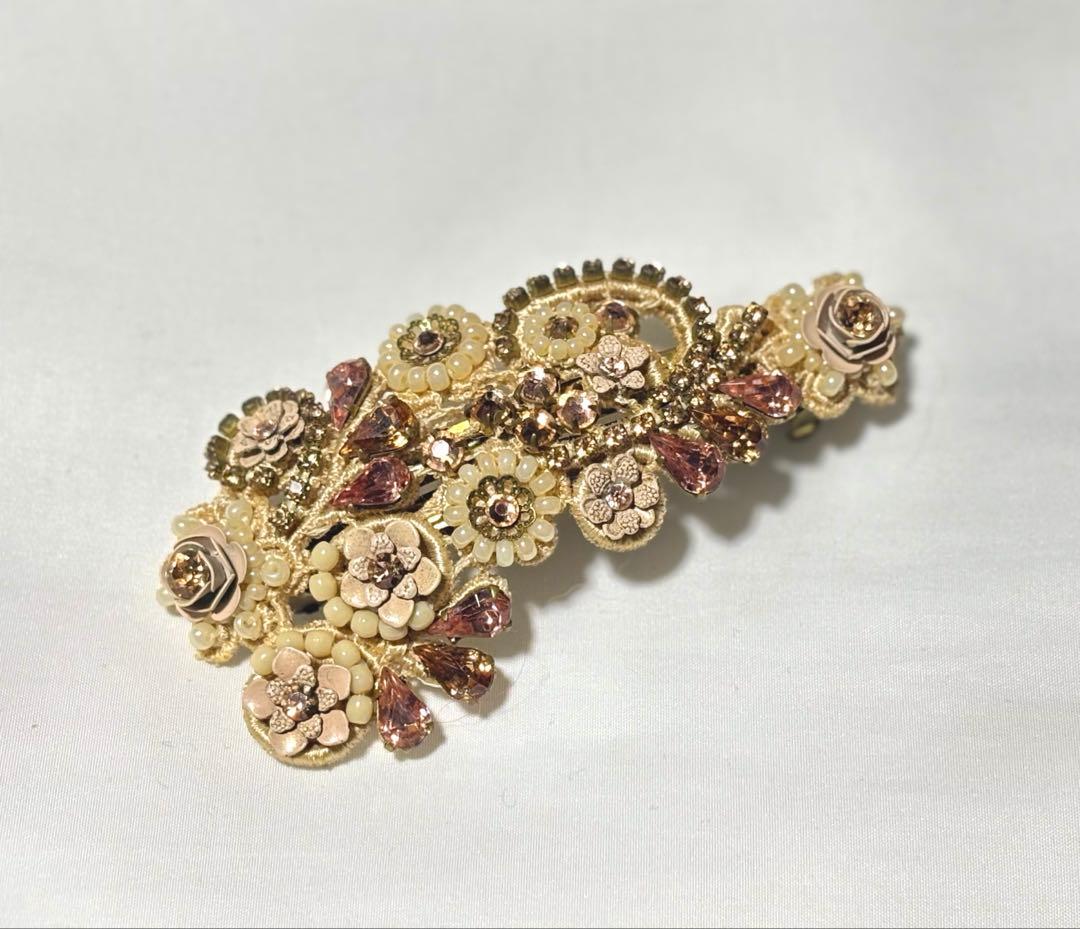 極美品◆ミハエルネグリン バレッタ　ベージュ〜ピンク系 ヴィンテージ調 クリップ