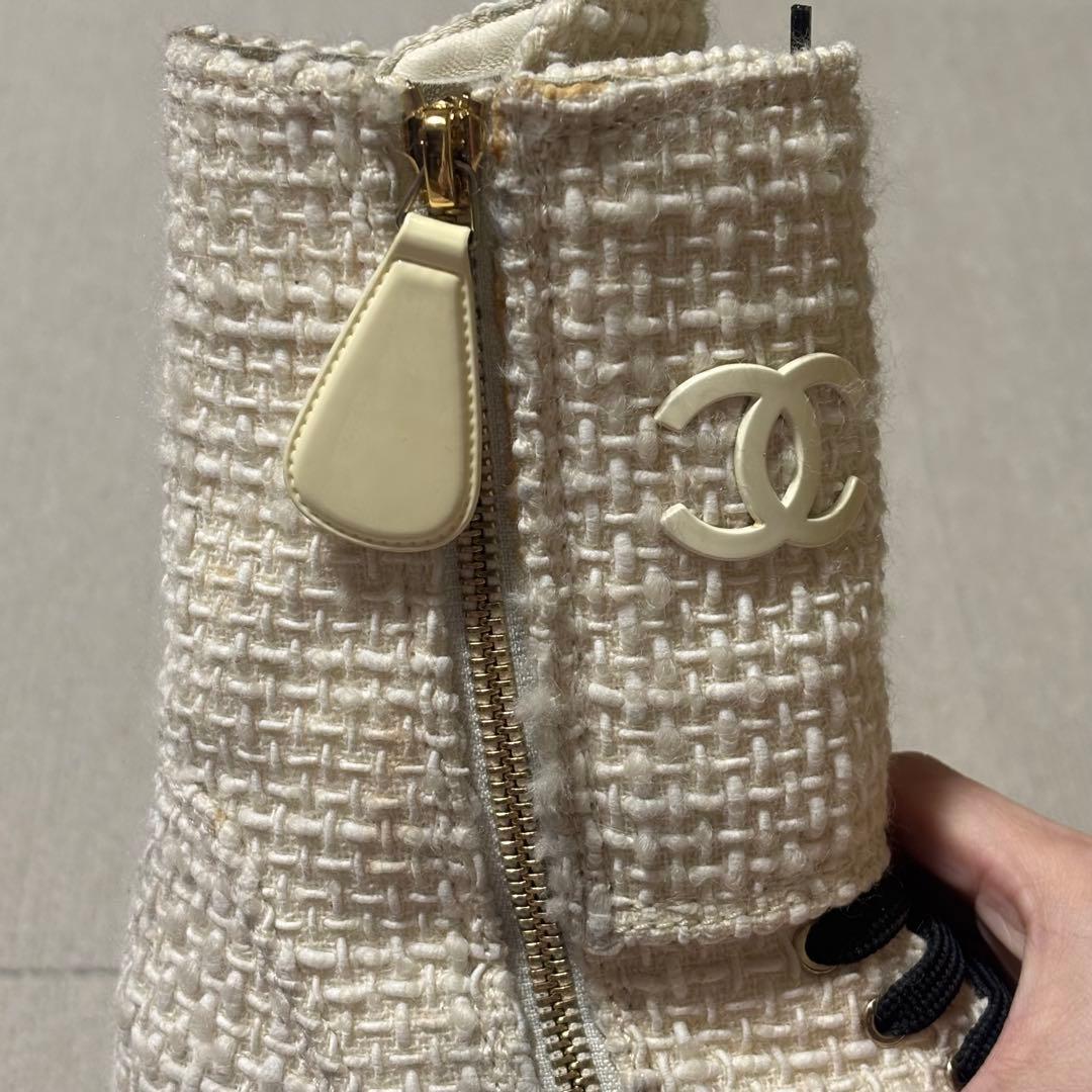 CHANEL ツイードブーツ　アイボリー　35