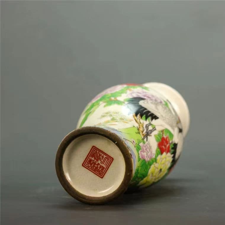 大清乾隆陶磁器 粉彩福寿図魚尾花瓶 置物 アンティーク磁器