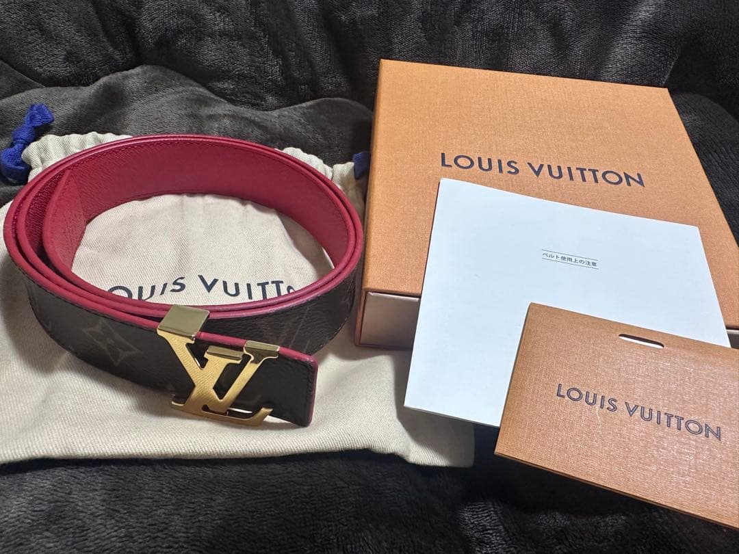 LOUIS VUITTON レザー ベルト ブラック/レッド