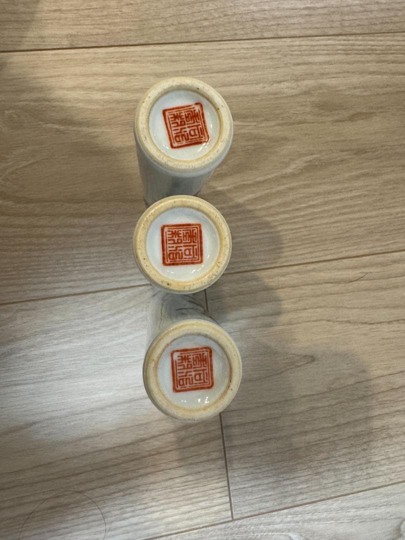 粉彩花瓶三本組 人物花鳥文様 色絵磁器 清朝様式