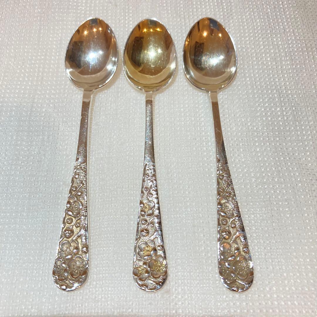 85 純銀梅花装飾モカスプーン3本セット