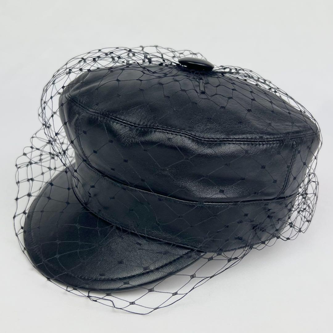 極美品 クリスチャンディオール アーティ キャスケット レザー ベール ブラック