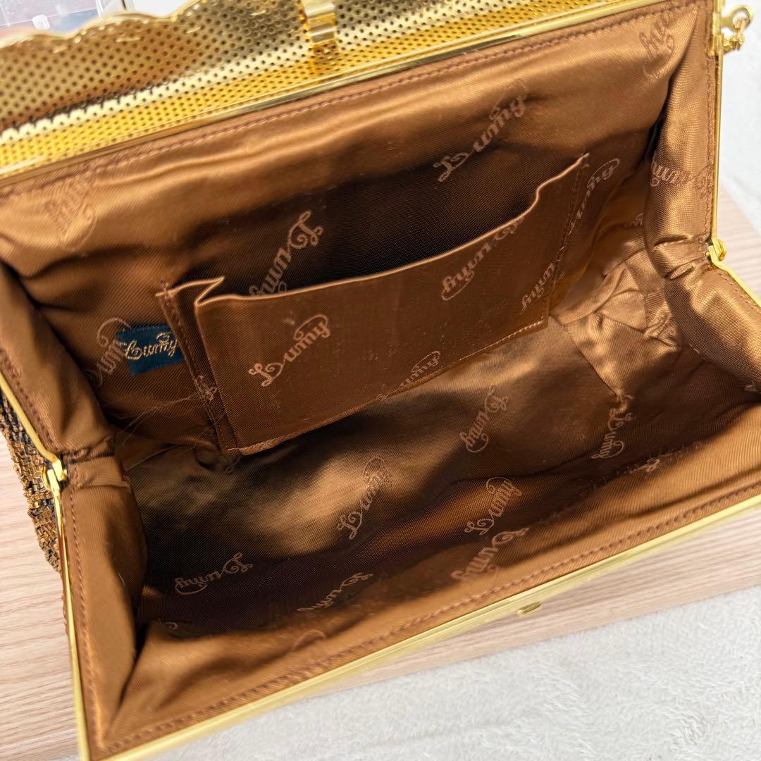 【激レア✨️】ルミーはしもと 花柄 ビーズバッグ チェーンクラスプバッグ ブロンズ