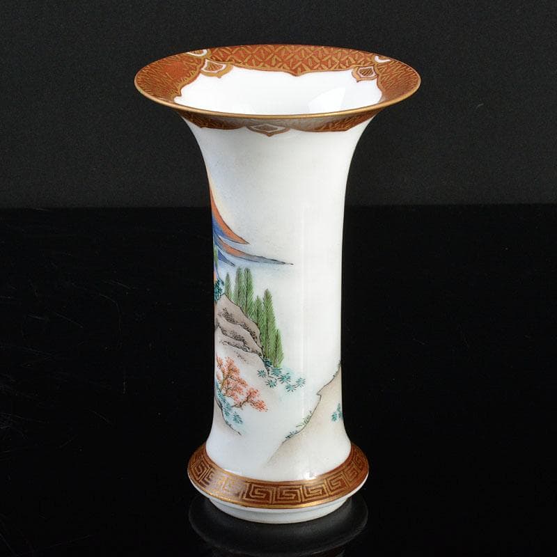 九谷焼　金栄堂　色絵金彩　山水人物文瓶　V　R4800