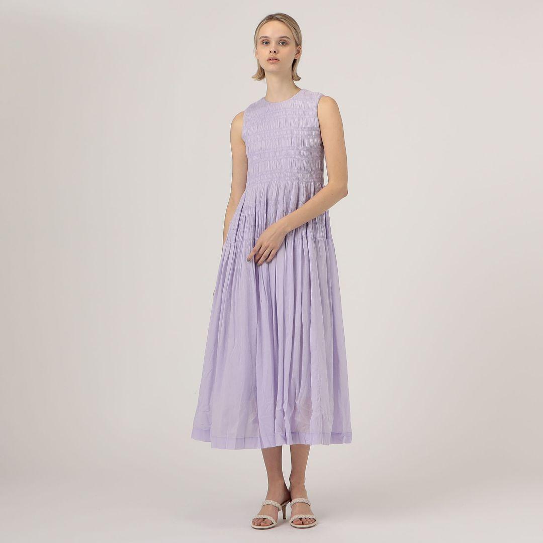 ヌキテパ コットンボイルシャーリングスリーブレスドレス　ロングワンピース