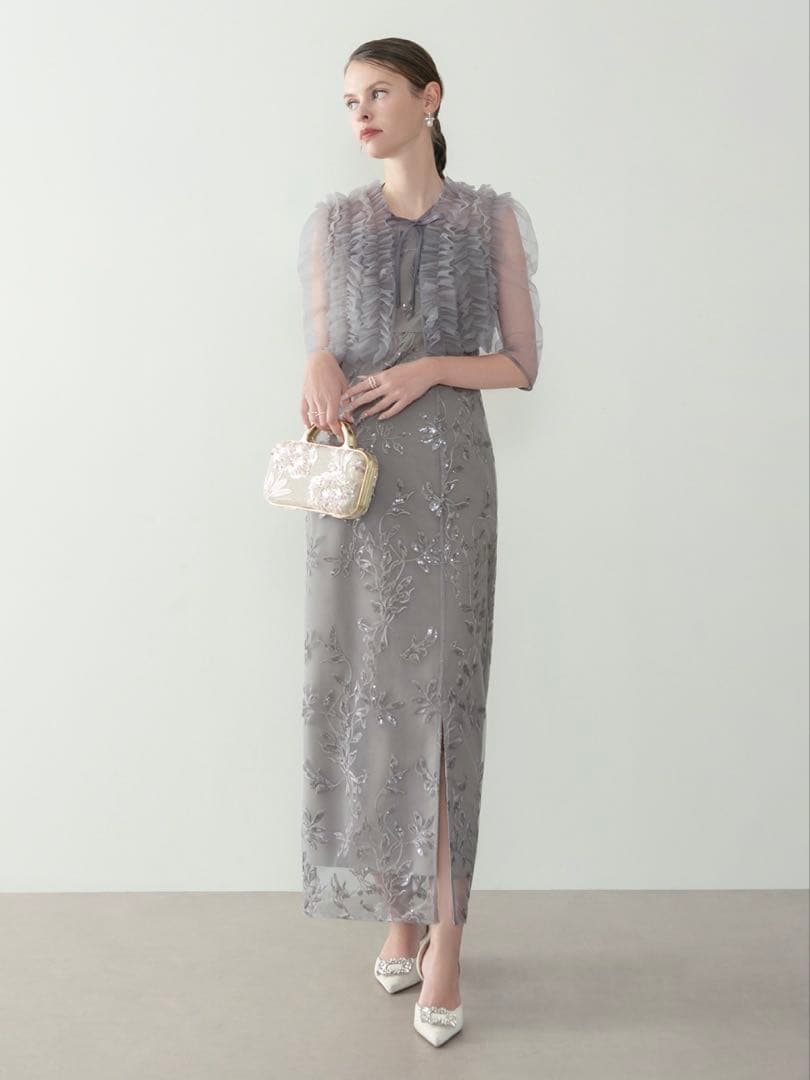 チュールフリルボレロフラワースパンコールＩラインワンピースドレス結婚式二次会