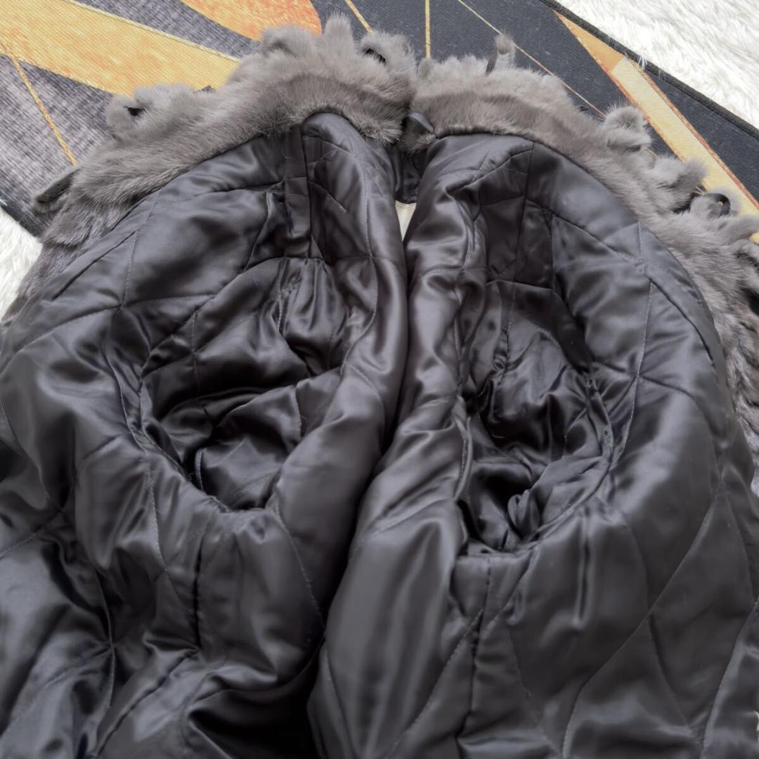 総丈95/激レアデザイン◎ グレー ミンク ロング ファーコート 毛皮 エンバ