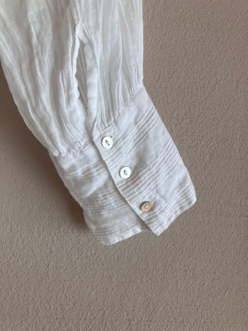 ヌキテパ　五明祐子さんコラボ　衿フリルブラウス　シアー　コットン　白