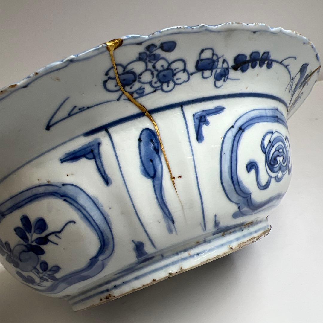 中国明時代　古染付芙蓉手カブト鉢　幅約22.5㎝　東Y8-0108☆2Fタルオ