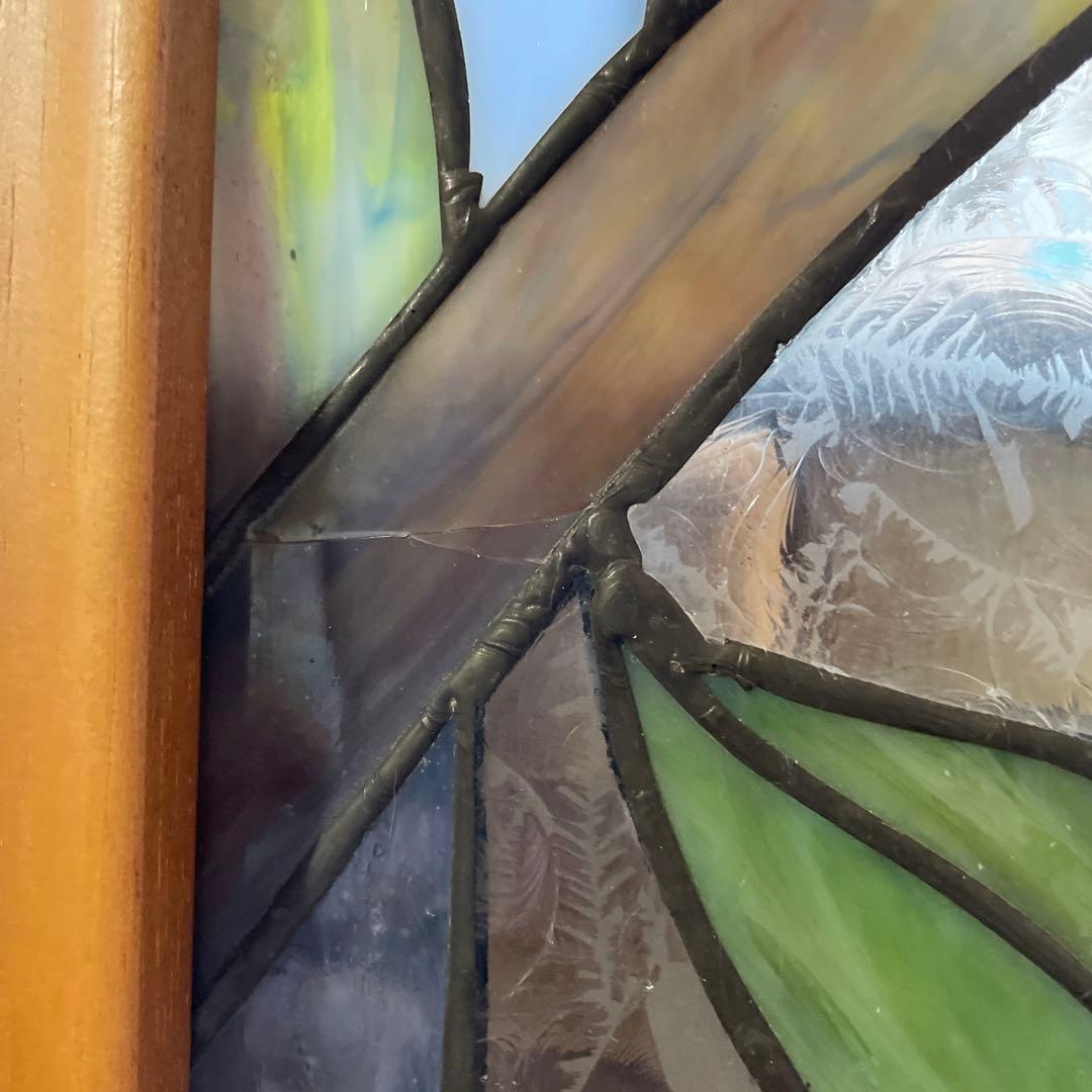 n*e様 ステンドグラス パネル 花に集まる蝶々 約94×58cm 壁掛け オブ