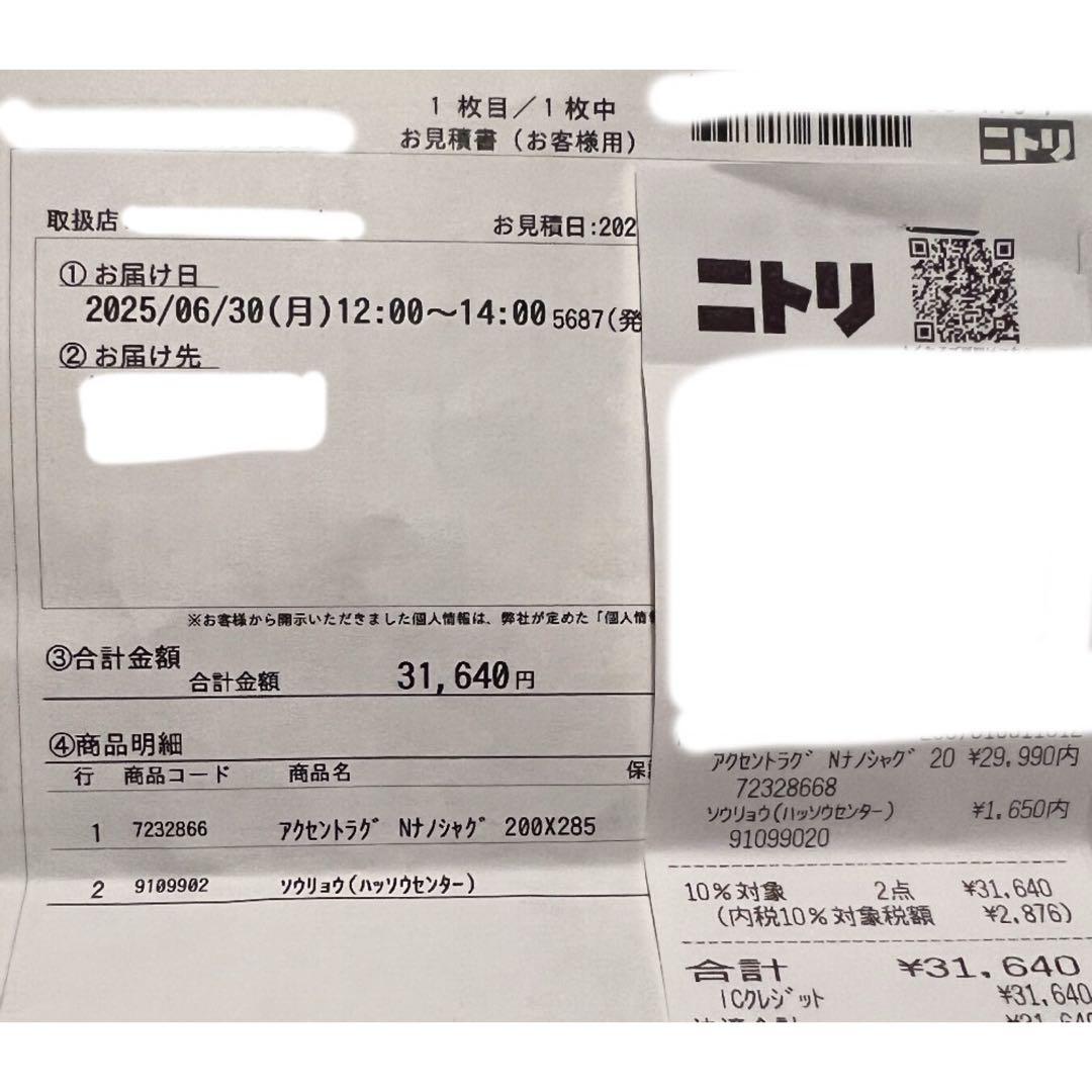 【ほぼ新品】ニトリ アクセントラグ Nナノシャグ 285×200