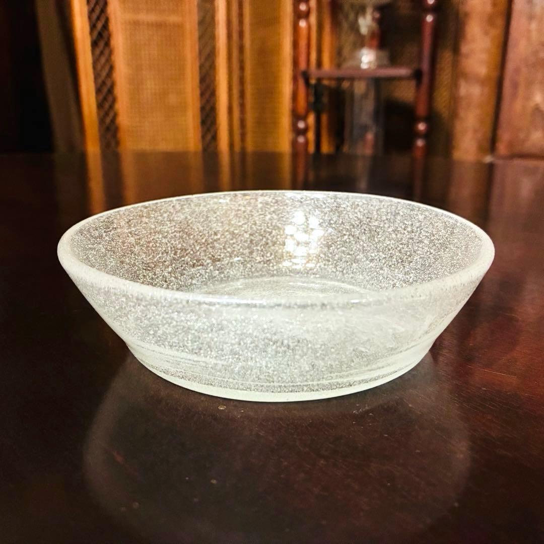 横山秀樹　中皿鉢　白泡　手吹きガラス