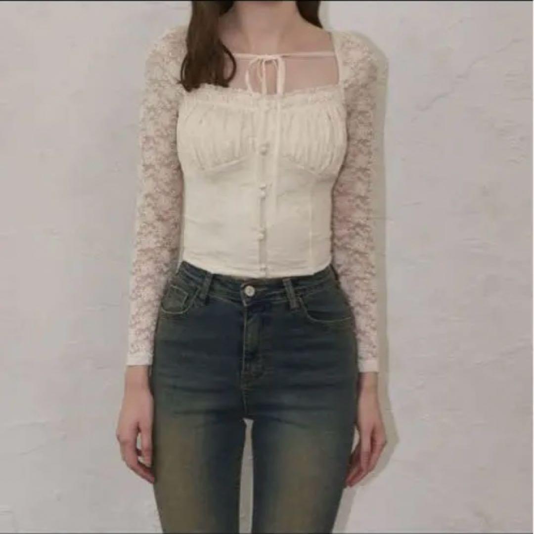 トップス YILON FLOWER LACE BLOUSE IVORY