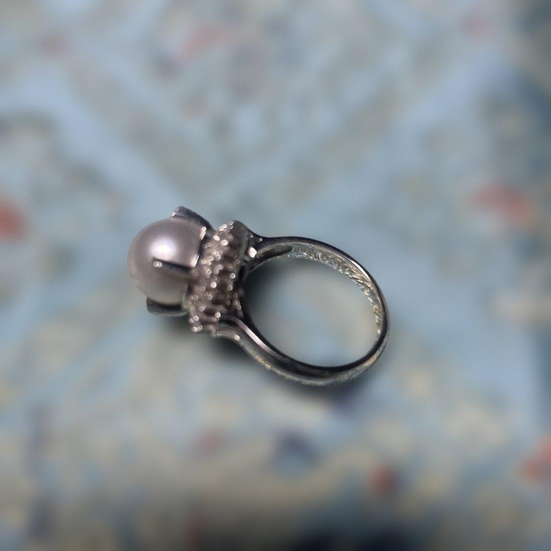 １１ｍｍ真珠とダイヤのエレガントリング.プラチナ９００