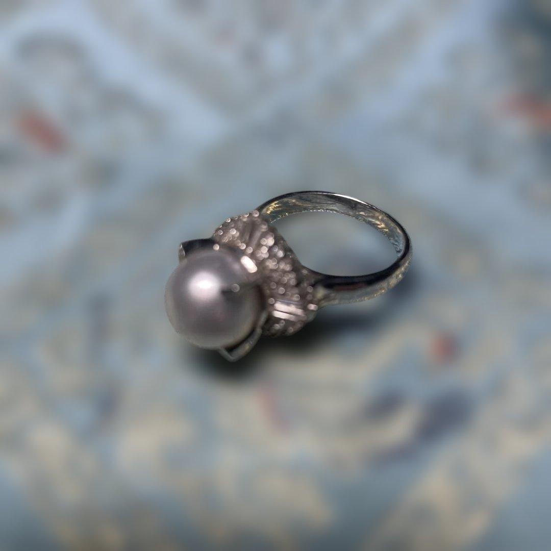 １１ｍｍ真珠とダイヤのエレガントリング.プラチナ９００