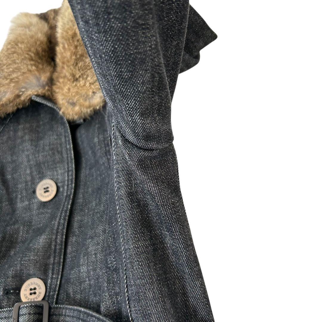 【希少】 バーバリーロンドン デニム コート ラビットファー ノバチェック M