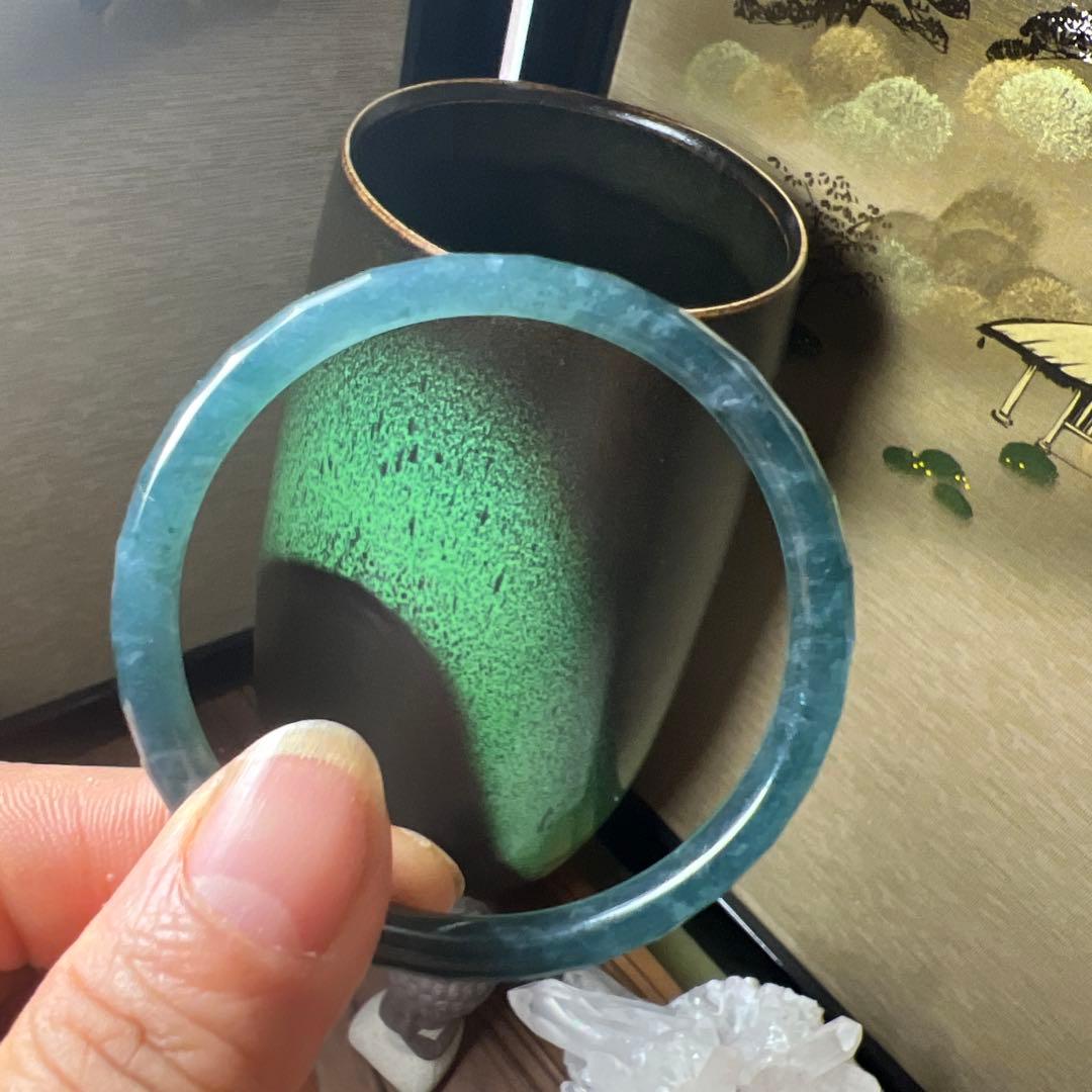 本翡翠、キラキラカット氷藍水バングル　〜52