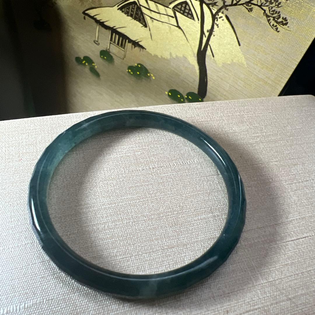 本翡翠、キラキラカット氷藍水バングル　〜52