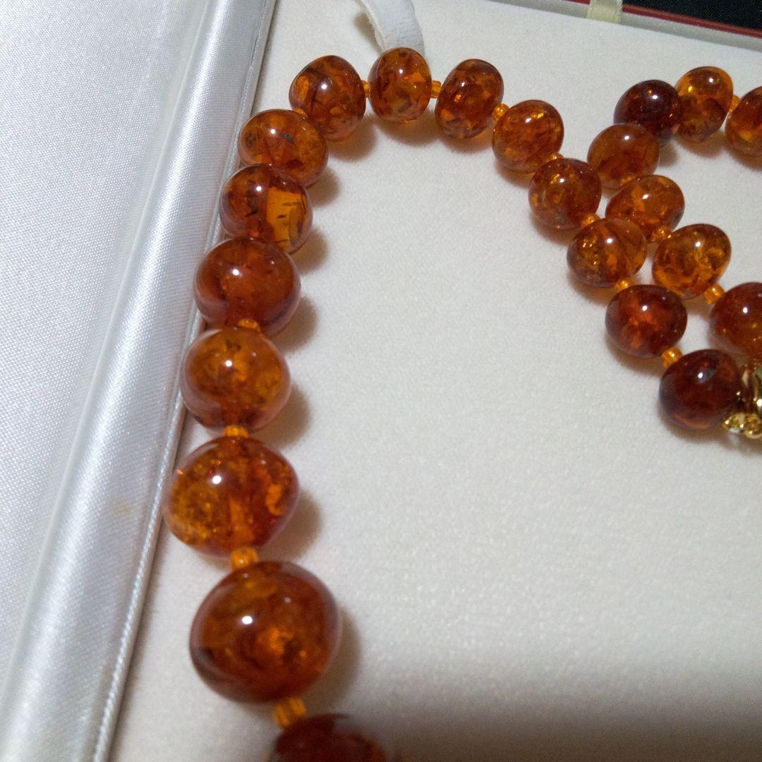 オレンジ アンバービーズ ネックレス