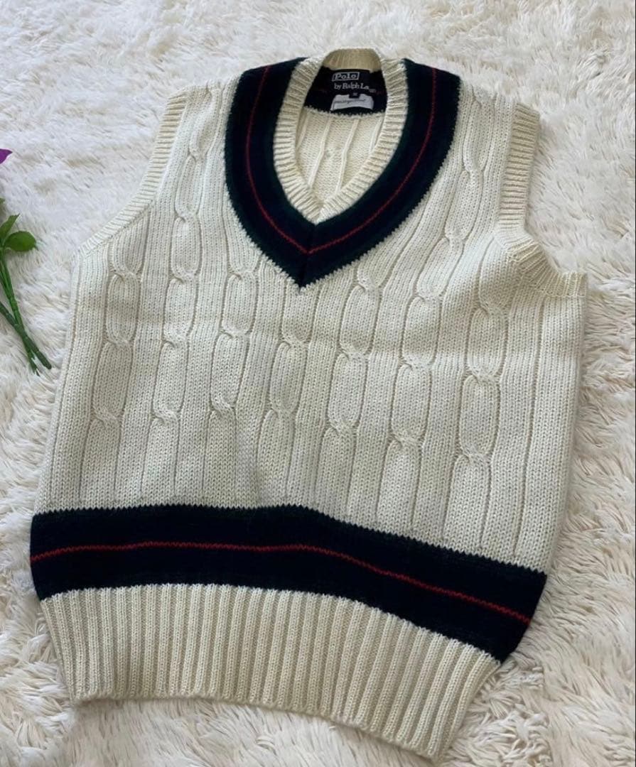 ポロ　ラルフローレン　ケーブルニット　ベスト　ヴァージンウール　チルデンニット