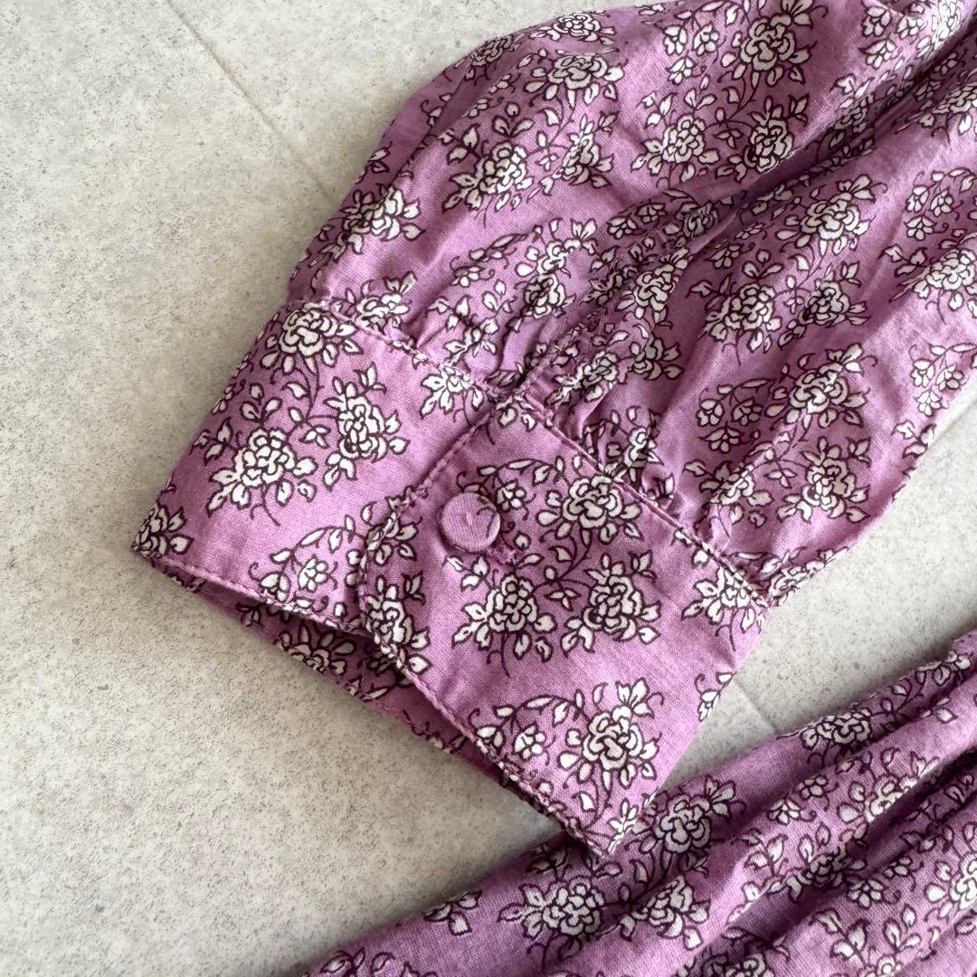 メゾンドソイル　ロングワンピース　ピンタック　花柄　2　Vネック　紫　インド製