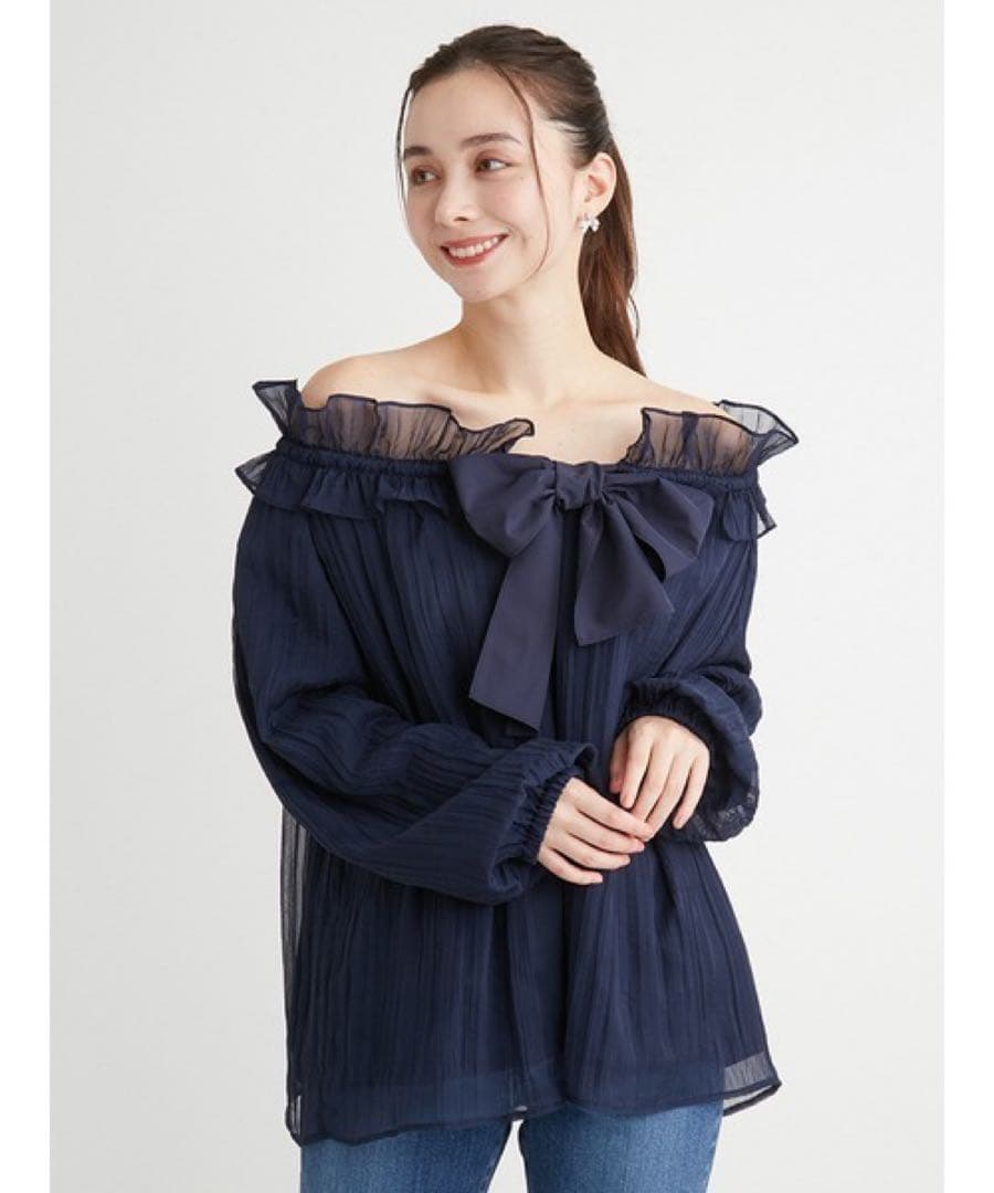 【美品】シアースモックブラウス ネイビー CERFORD セルフォード