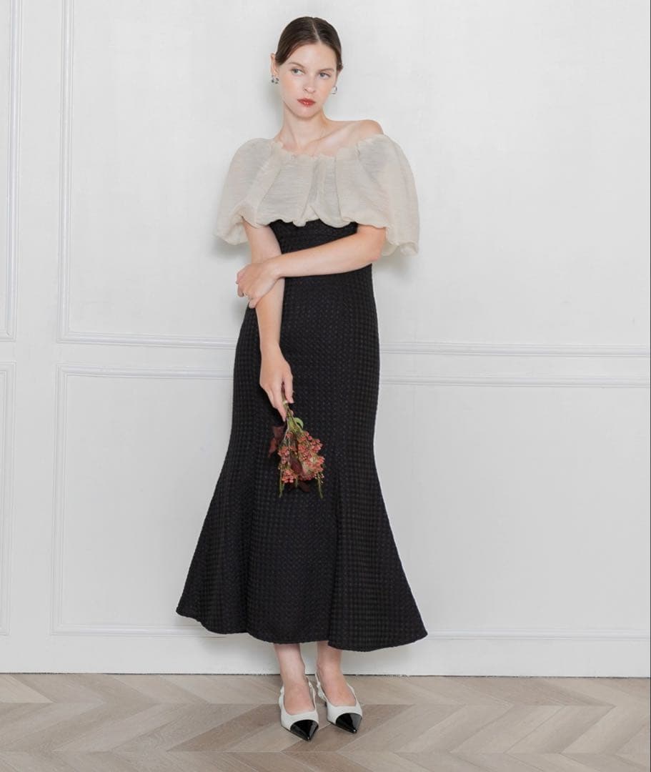 ［美品］2WAYオフショルダーパフスリーブ　マーメイドワンピース　ドレス