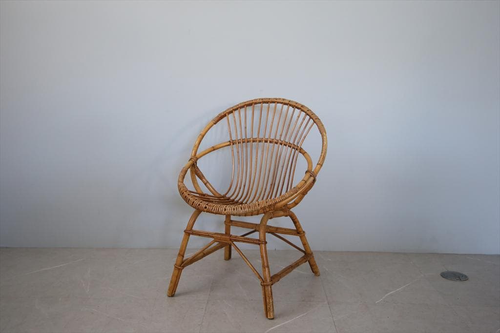フランスアンティーク籐ラタンチェア/1人掛けソファ/竹バンブーイス90-51-2