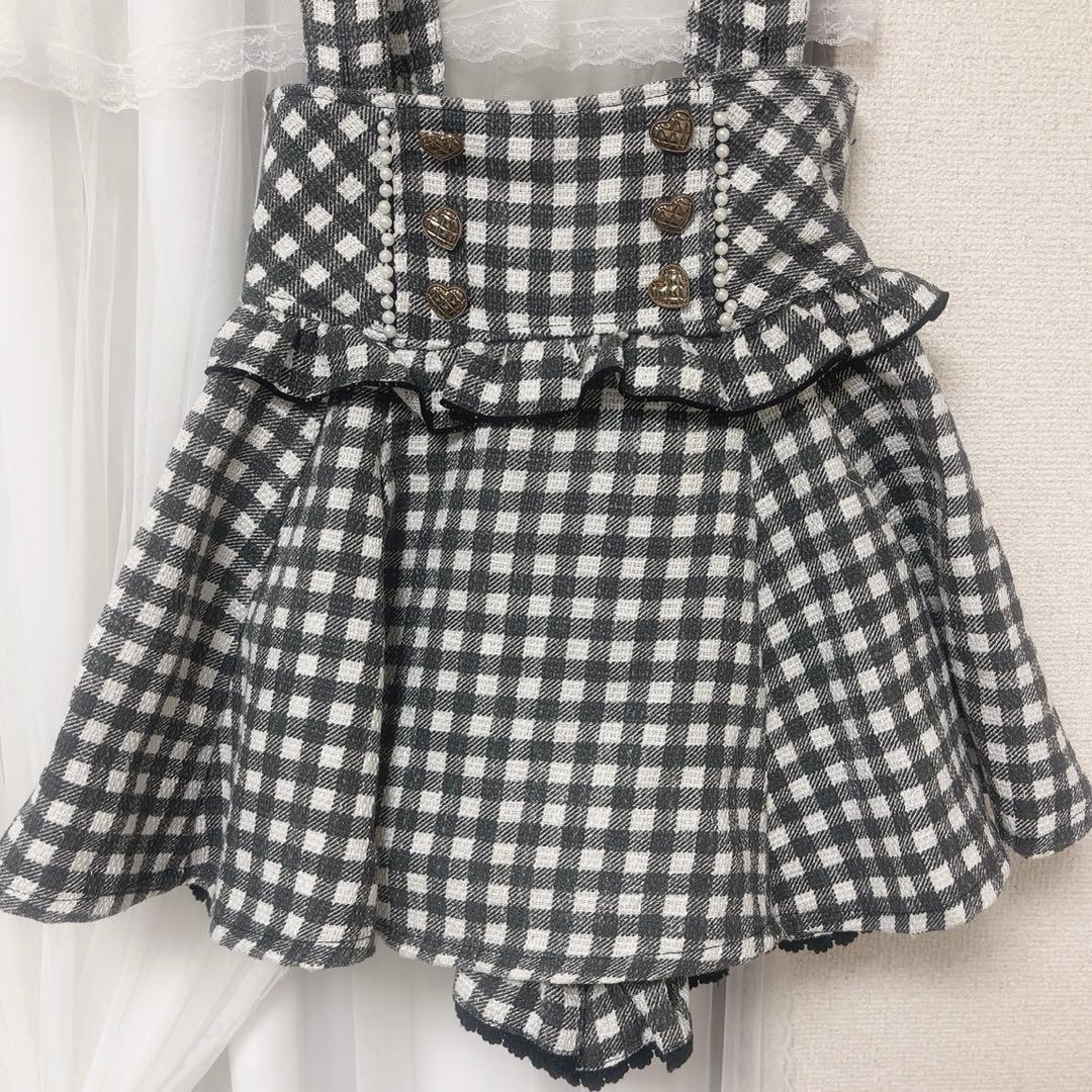 LIZLISA ギンガムツイードサスペンダー付スカパン ブラック