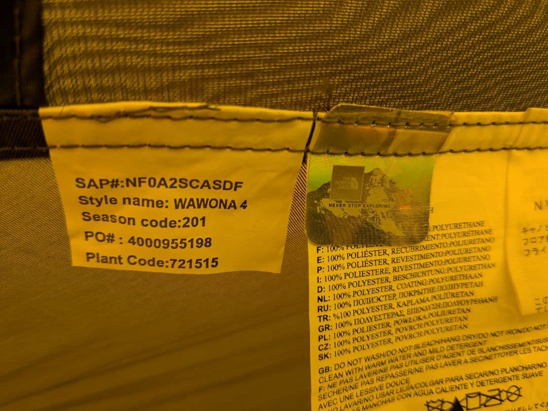 ノースフェイス　WAWONA4　ワオナ4　専用フットプリント付き　テント