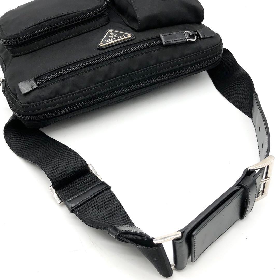 ✨極美品・ギャランティ付✨プラダ ウエストバッグ 三角ロゴ ナイロン レザー 黒