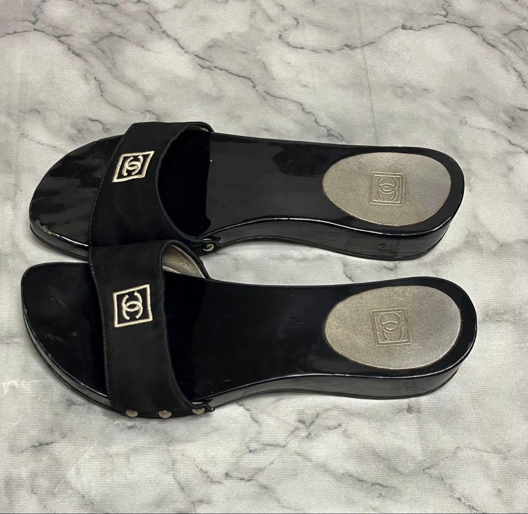 CHANEL スポーツライン　ココマーク　ブラック　サテン　サンダル　35
