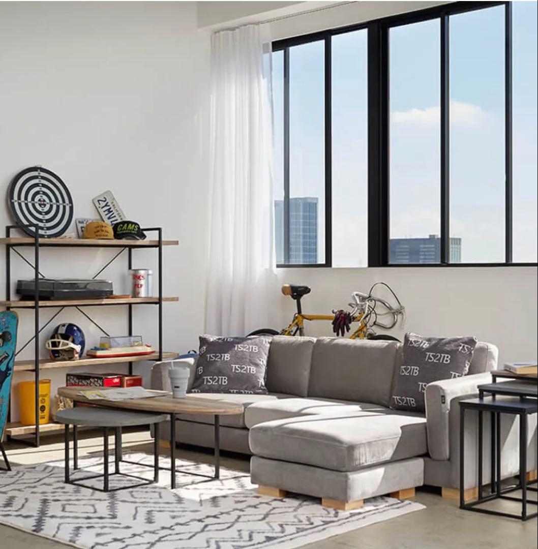 【LOWYA】カウチソファ ベルベット調 TS2TB