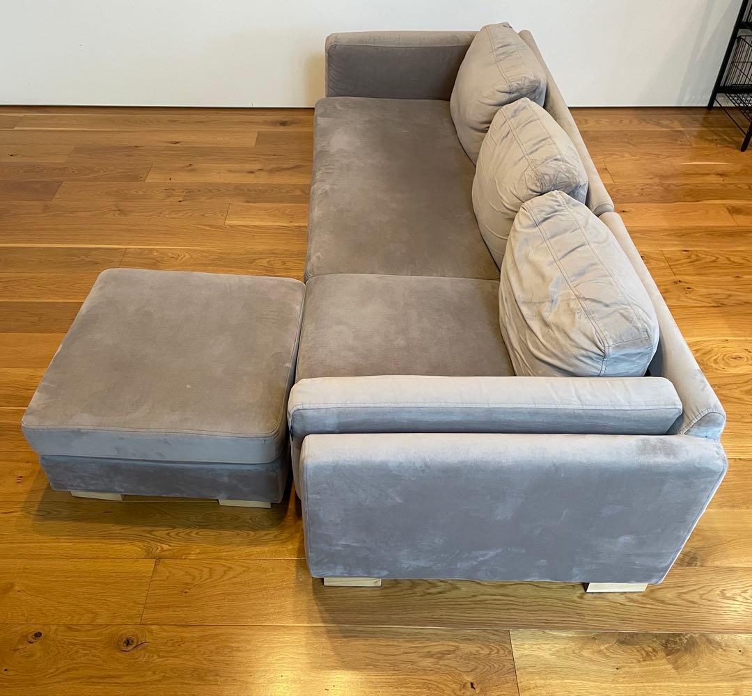 【LOWYA】カウチソファ ベルベット調 TS2TB