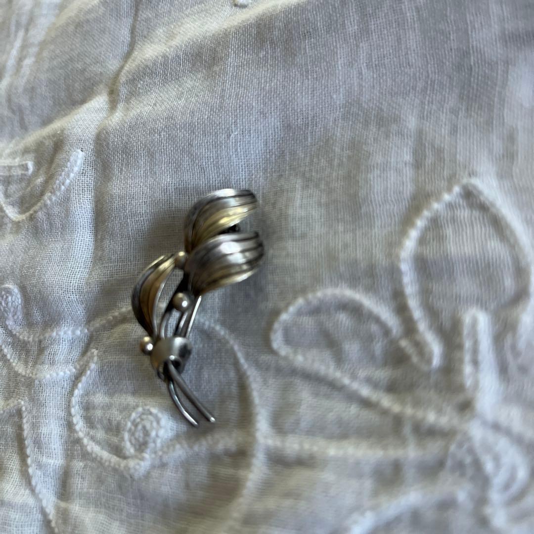 フランスアンティーク　ヤドリギ　ブローチ　シルバー刻印