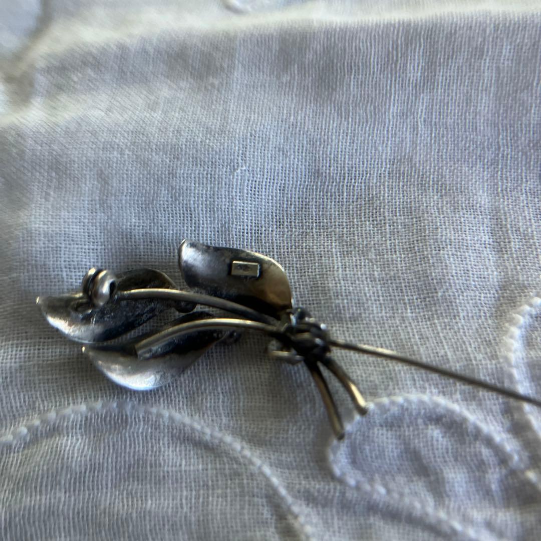 フランスアンティーク　ヤドリギ　ブローチ　シルバー刻印