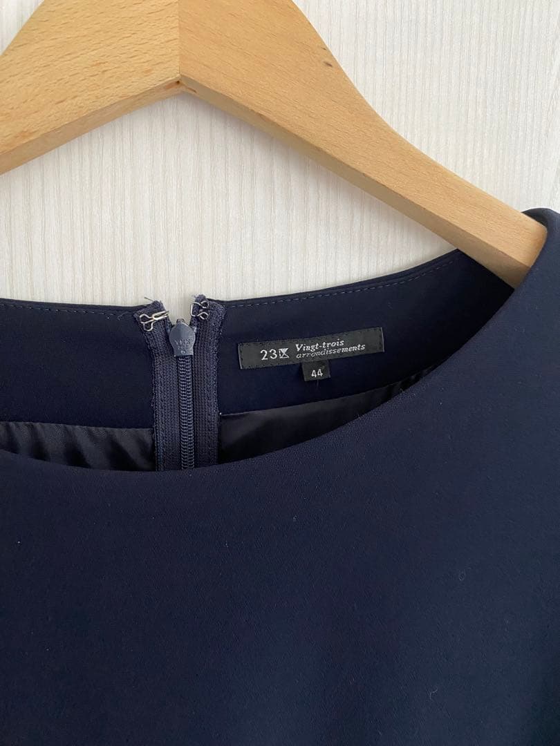 23区大きいサイズ44トリアセダブルジョーゼットネイビーワンピースセレモニー美品
