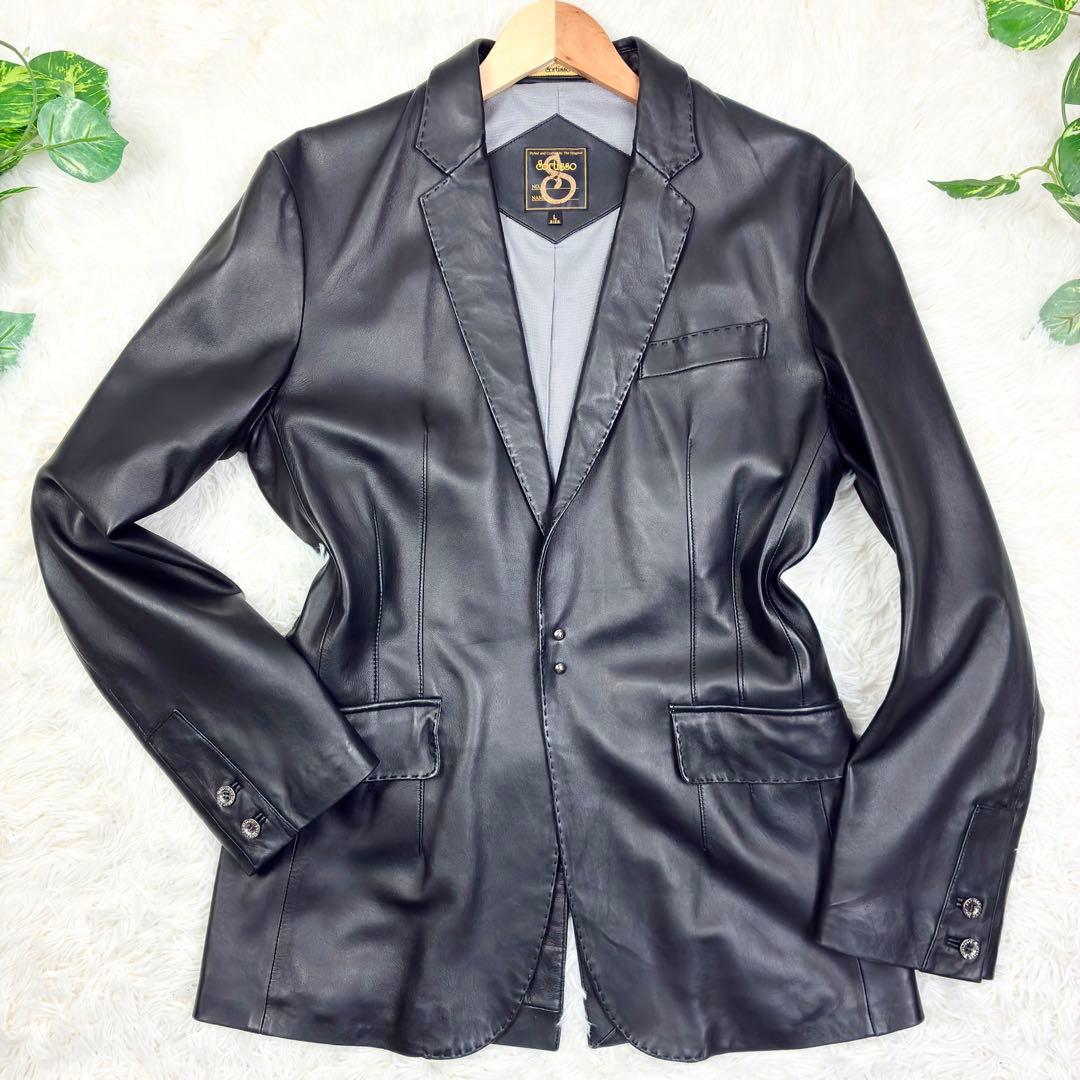 美品　ソルティッソ　ラムレザー　アンコンジャケット　カギフック　メタルボタン　L