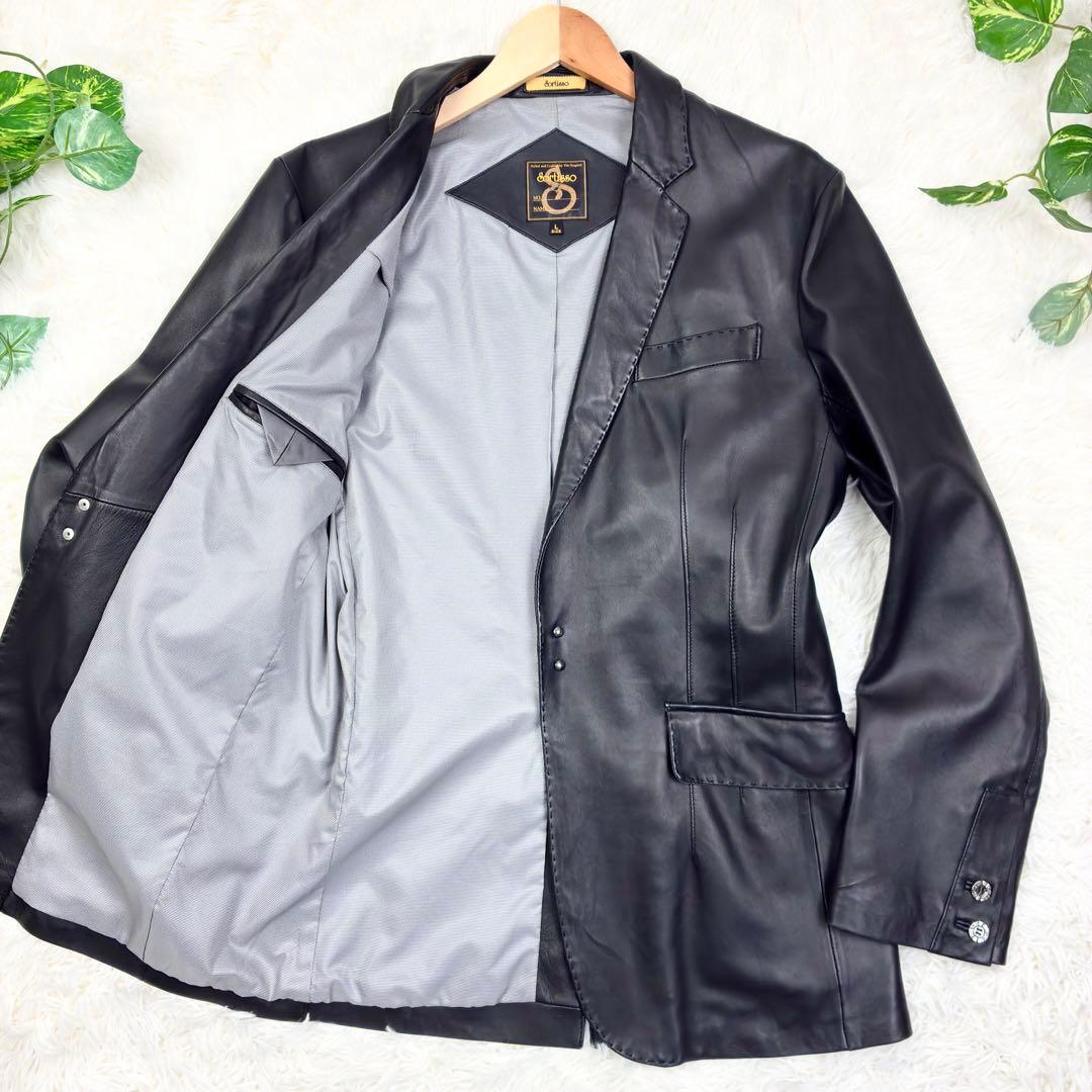 美品　ソルティッソ　ラムレザー　アンコンジャケット　カギフック　メタルボタン　L